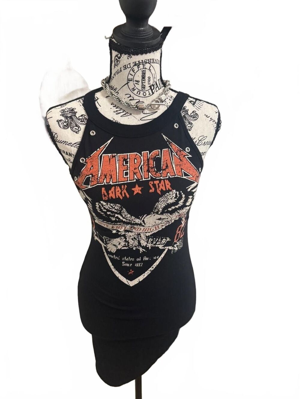 American Dark Star Eagle Graphic Halter Dress Size Small